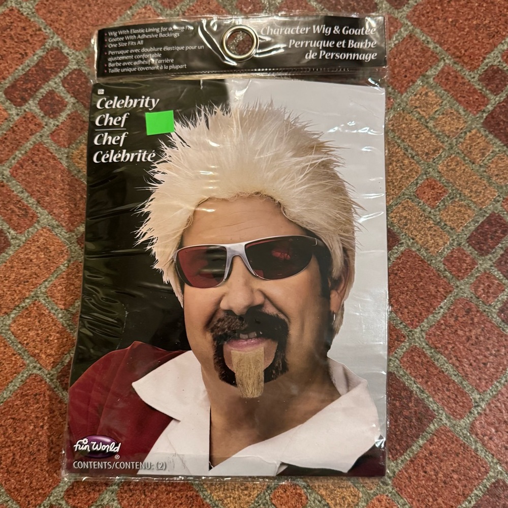 Men’s Celebrity Chef / Rod Stewart/Punk Rock Blonde Halloween Wig & Goatee NWT